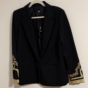NWT ABS Allen Schwartz Black Blazer with Gold Embroider cuff military bullion L